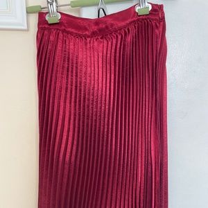 Red Pleated Midi Skirt